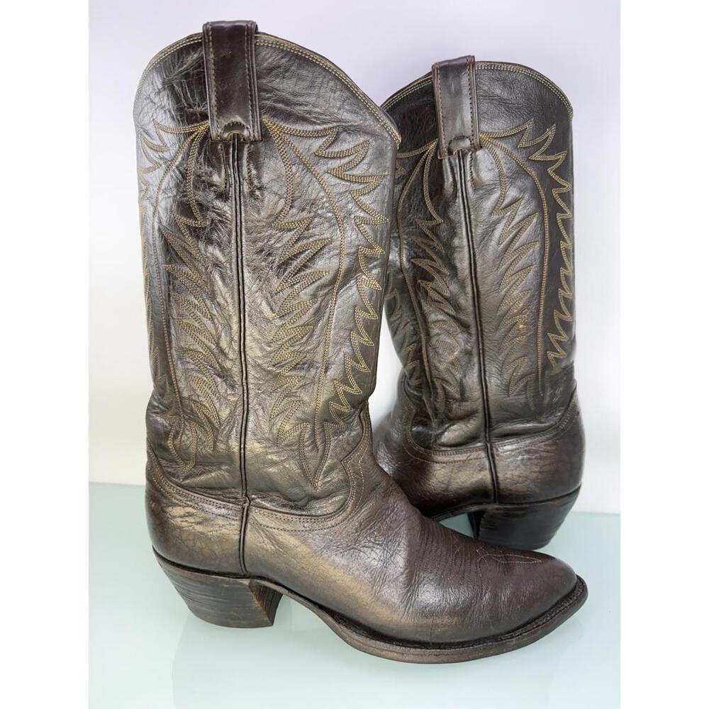 Justin True Vintage 70s White Label Fort Worth Cowboy Boots Brown Leather 9D USA